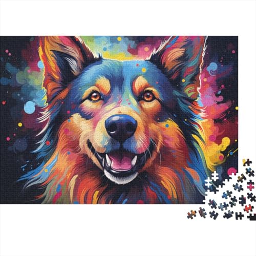 1000-teiliges Puzzle für Erwachsene,farbenfrohes psychedelisches Puzzle mit deutschem Schäferhund,Puzzle für Kinder,Holzpuzzle,Puzzle für Erwachsene,Lernspiel,Herausforderungsspielzeug,50 x 75 cm von LiJianXXE