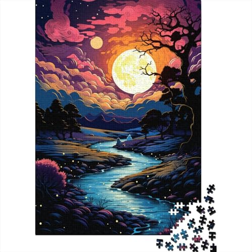 1000-teiliges Puzzle für Erwachsene mit Fantasielandschaft unter Sonnenuntergang, Holzpuzzle, pädagogisches Denkspiel, lustiges Familienspiel (Größe 75 x 50 cm) von LiJianXXE