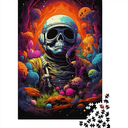 1000-teiliges Puzzle für Erwachsene mit farbenfrohem psychedelischem Astronautenschädel, Holzpuzzle, pädagogisches Denkspiel, lustiges Familienspiel (Größe 75 x 50 cm) von LiJianXXE