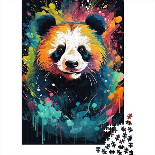 1000-teiliges Puzzle für Erwachsene mit farbenfroher Psychedelie süßer Pandas, Holzpuzzle, pädagogisches Denkspiel, lustiges Familienspiel (Größe 75 x 50 cm) von LiJianXXE