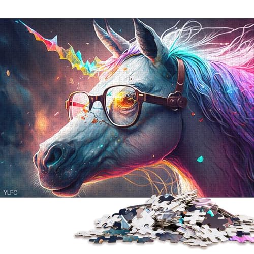 1000-teiliges Puzzle für Erwachsene und Kinder, Einhorn mit Brille, Puzzle für Erwachsene, Papppuzzle, anspruchsvoll, Aber unterhaltsam und humorvoll (Größe 38 * 26 cm) von LiJianXXE