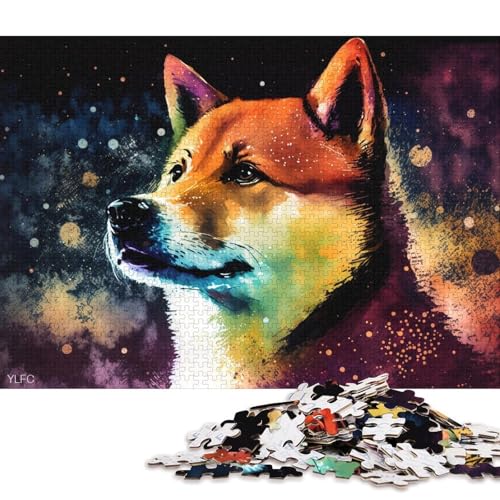 1000-teiliges Puzzle für Erwachsene und Kinder, buntes Shiba Inu-Puzzle für Erwachsene, Holzpuzzle, Heimdekoration (Größe 75 * 50 cm) von LiJianXXE