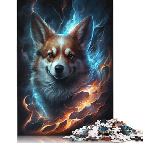 1000-teiliges Puzzle mit Feuertier-Corgi-Puzzle für Erwachsene, Holzpuzzle, Lernspiel, Herausforderungsspielzeug, Größe: 75 x 50 cm von LiJianXXE