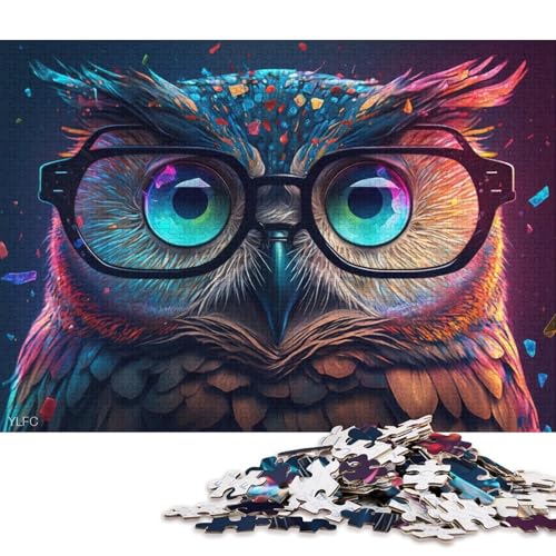 1000-teiliges Puzzlespiel Bunte Eule mit Brille, Puzzle aus Karton, Lernspielzeug (Größe 38 * 26 cm) von LiJianXXE