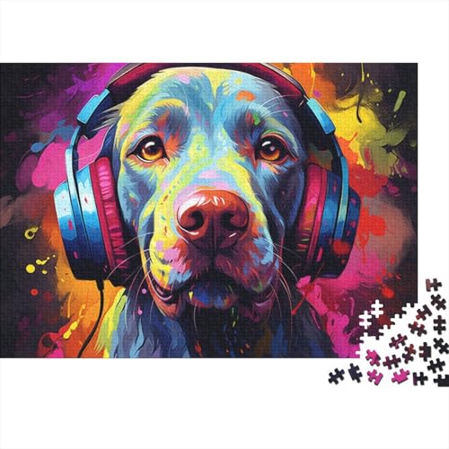 1000-teiliges Puzzlespiel Hund hört Musik, Puzzle für Erwachsene, Holzpuzzle für Familienspaß und Spieleabend, 50 x 75 cm von LiJianXXE