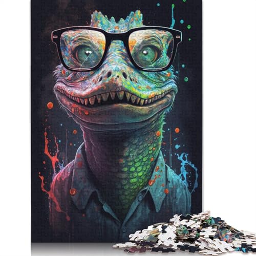 1000-teiliges Puzzlespiel Krokodil mit Brille, Puzzle für Erwachsene, Karton-Puzzlespielzeug, Wanddekoration, Größe: 38 x 26 cm von LiJianXXE