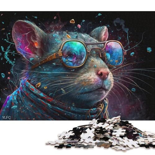 1000-teiliges Puzzlespiel Maus mit Brille, Puzzle für Erwachsene, Holzpuzzle für Familienspaß und Spieleabend (Größe 75 * 50 cm) von LiJianXXE