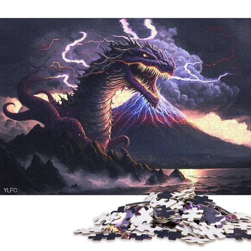 1000-teiliges Puzzlespiel Mount Fuji und der Drache, Puzzle für Erwachsene, Holzpuzzle, Lernspiel, Herausforderungsspielzeug 38x26cm/1000 Teile von LiJianXXE