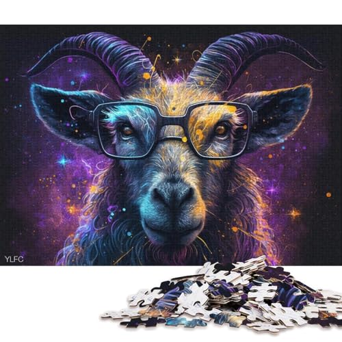 1000-teiliges Puzzlespiel Ziege mit Brille, Puzzle aus Holz, Lernspielzeug (Größe 75 * 50 cm) von LiJianXXE