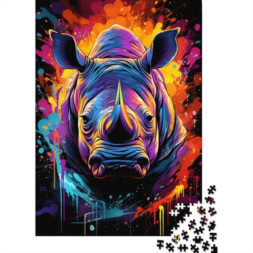 Bunte Psychedelie mit Neon-Nashorn-Puzzle 1000 Teile, Puzzle für Erwachsene, Denkspiel, Puzzle-Spielzeug für Erwachsene und Kinder (Größe 75 x 50 cm) von LiJianXXE