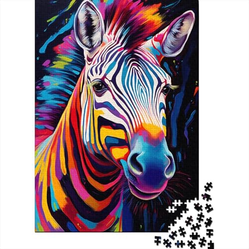 Buntes psychedelisches Tier-Zebra-Puzzle 1000 Teile, Puzzle für Erwachsene, Denkspiel, Puzzle-Spielzeug für Erwachsene und Kinder (Größe 75 x 50 cm) von LiJianXXE