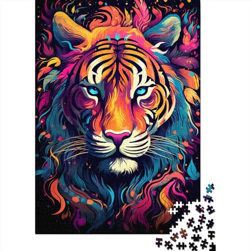 Color Tiger Doodle 1000-teiliges Puzzle für Erwachsene, kreatives rechteckiges Puzzle, Holzpuzzle, Puzzle-Geschenk für Freunde und Familie (Größe 75 x 50 cm) von LiJianXXE