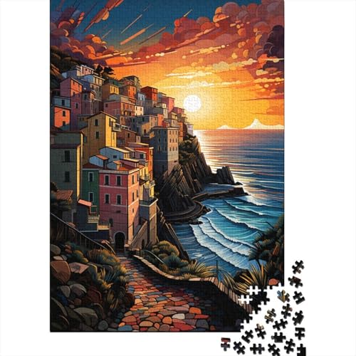 Die farbenfrohe Psychedelie der Cinque Terre, Puzzle 1000 Teile, Puzzle für Erwachsene, Denkspiel, Puzzlespielzeug für Erwachsene und Kinder (Größe 75 x 50 cm) von LiJianXXE