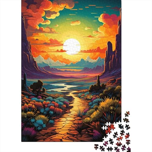 Farbenfrohes, psychedelisches Wüstensonnenuntergang-Puzzle mit 1000 Teilen, Puzzle für Erwachsene, Denkspiel, Puzzlespielzeug für Erwachsene und Kinder (Größe 75 x 50 cm) von LiJianXXE