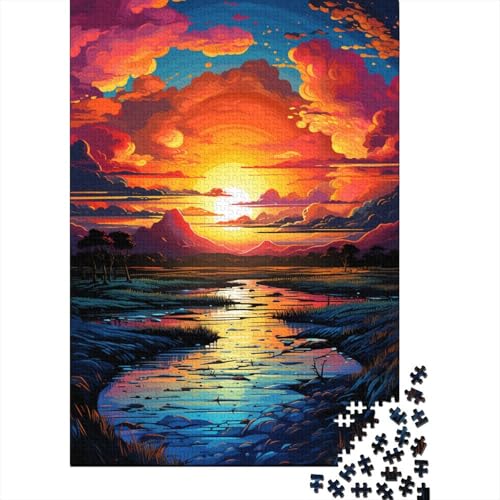 Farbenfrohes Fantasie-Puzzle mit Sonnenuntergangsfluss, 1000 Teile, Puzzle für Erwachsene, Denkspiel, Puzzle-Spielzeug für Erwachsene und Kinder (Größe 75 x 50 cm) von LiJianXXE