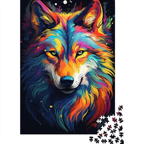 Farbenfrohes psychedelisches Wolfsgemälde-Puzzle 1000 Teile, Puzzle für Erwachsene, Denkspiel, Puzzle-Spielzeug für Erwachsene und Kinder (Größe 75 x 50 cm) von LiJianXXE