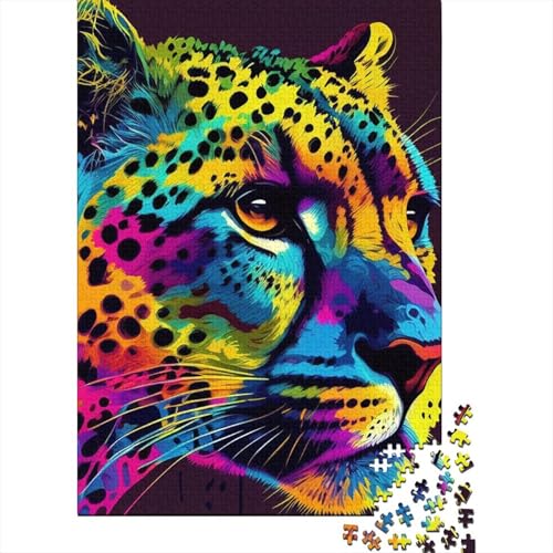 Gepard-Pop-Art-Tier-Holzpuzzle für Erwachsene und Jugendliche, 1000 Teile, nachhaltiges Puzzle für Erwachsene (Größe 75 x 50 cm) von LiJianXXE