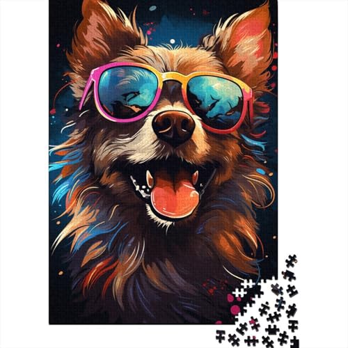 Holzpuzzle 1000 Teile, buntes Fantasie-Brillen-Hunde-Puzzle, kreatives rechteckiges Puzzle, tolles Puzzle für Erwachsene (Größe 75 x 50 cm) von LiJianXXE