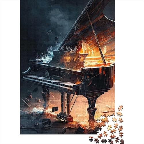 Holzpuzzle Piano Burn, Puzzle für Erwachsene, Teenager, Puzzle für Erwachsene, 1000 Teile, anspruchsvolles Spiel, Geschenke, Größe 75x50 cm von LiJianXXE