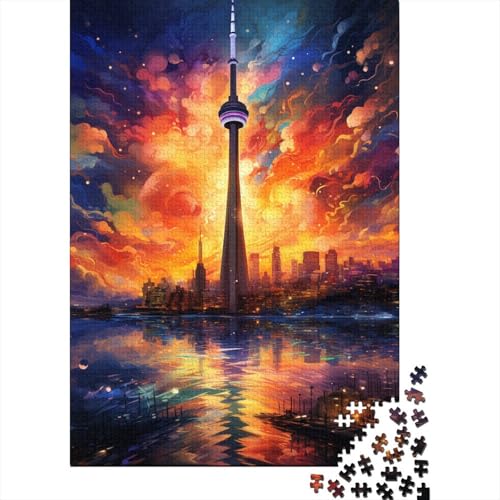 Holzpuzzle für Kinder und Erwachsene, CN Tower, farbenfrohes psychedelisches 1000-Teile-Puzzle, rechteckiges Puzzle, Spiel zur intellektuellen Entwicklung (Größe 75 x 50 cm) von LiJianXXE