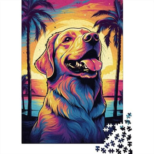 Kreatives Puzzle mit 1000 Teilen, Retro-Golden Retriever-Hundepuzzle, rechteckiges Puzzle, Lernspielzeug, Geschenk für Kinder und Erwachsene (Größe 75 x 50 cm) von LiJianXXE