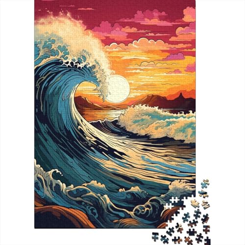 Kreatives Puzzle mit 1000 Teilen, Wellen unter Sonnenuntergang, rechteckiges Puzzle, Lernspielzeug, Geschenk für Kinder und Erwachsene (Größe 75 x 50 cm) von LiJianXXE