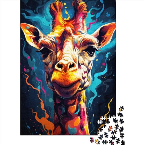 Kreatives Puzzle mit 1000 Teilen, farbenfrohes Giraffengemälde, rechteckiges Puzzle, Lernspielzeug, Geschenk für Kinder und Erwachsene (Größe 75 x 50 cm) von LiJianXXE