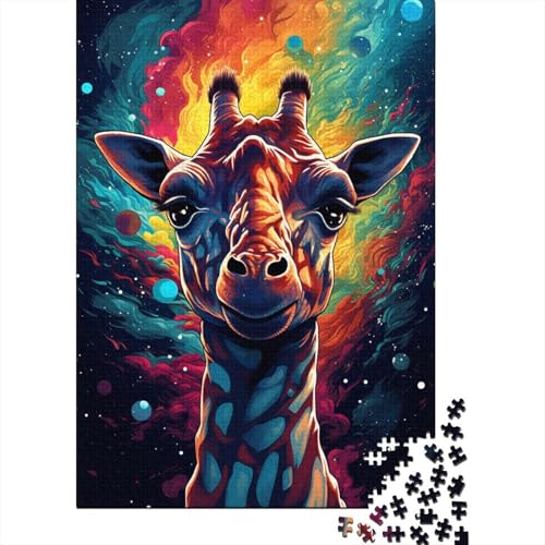 Kreatives Puzzle mit 1000 Teilen, farbenfrohes psychedelisches Giraffen-Puzzle, rechteckiges Puzzle, Lernspielzeug, Geschenk für Kinder und Erwachsene (Größe 75 x 50 cm) von LiJianXXE