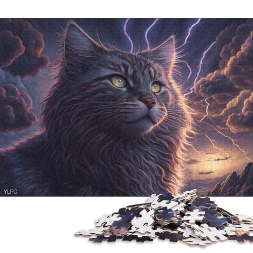 Lustiges Puzzle für Erwachsene, 1000 Teile, Kunst-Puzzle mit Maine-Coon-Katze, Holzpuzzle, Lernspiel, Herausforderungsspielzeug 38x26cm/1000 Teile von LiJianXXE