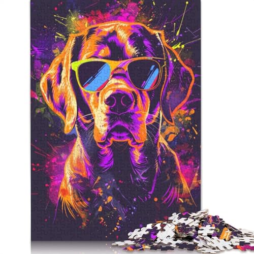 Lustiges Puzzle für Erwachsene, 1000 Teile, Neon-Beagle mit Sonnenbrille, Puzzle für Erwachsene, Papppuzzle, pädagogisches Spielzeug zum Stressabbau, Puzzlegröße: 38 x 26 cm von LiJianXXE