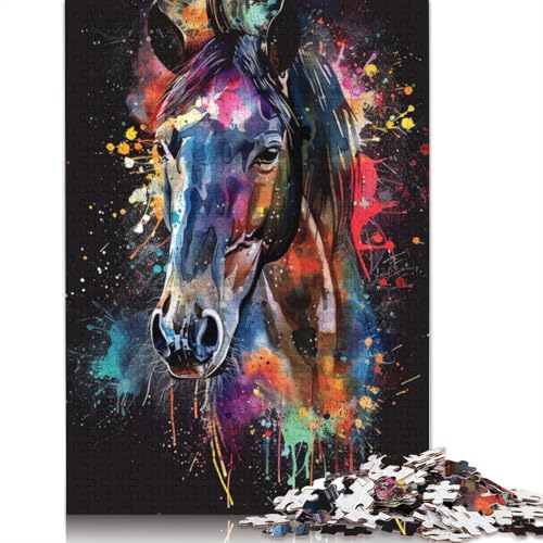 Lustiges Puzzle für Erwachsene, 1000 Teile, Pferd, Aquarell-Puzzle für Erwachsene, Papppuzzle, pädagogisches Spielzeug zum Stressabbau, Puzzlegröße: 38 x 26 cm von LiJianXXE