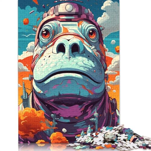 Lustiges Puzzle für Erwachsene, 1000 Teile, süßes Nilpferd-Roboter-Puzzle für Erwachsene, Kartonpuzzle, Spielzeug, Denkspiel, 38 x 26 cm von LiJianXXE