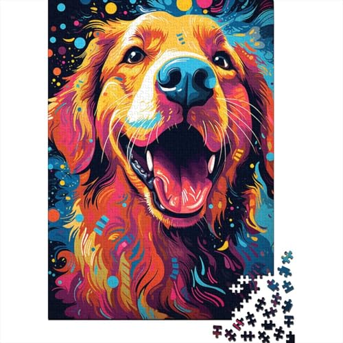 Malen,farbenfrohes Golden Retriever-Puzzle für Erwachsene,1000 Teile,Kinderspielzeug,Familienpuzzlespiele,Weihnachts- und Geburtstagsgeschenke,Lernpuzzle für Jungen und Mädchen (Größe 75x50cm) von LiJianXXE