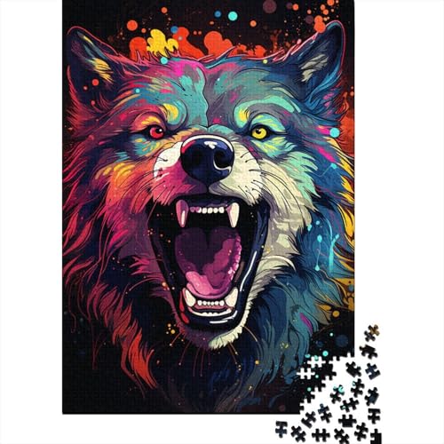 Psychedelischer Farbwolf-Puzzle für Erwachsene, 1000 Teile, Kinderspielzeug, Familienpuzzlespiele, Weihnachts- und Geburtstagsgeschenke, Lernpuzzle für Jungen und Mädchen (Größe 75 x 50 cm) von LiJianXXE