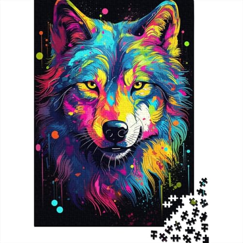 Psychedelisches, farbenfrohes Tier-Wolf-Puzzle, 1000 Teile, Puzzle für Erwachsene, Denkspiel, Puzzle-Spielzeug für Erwachsene und Kinder (Größe 75 x 50 cm) von LiJianXXE