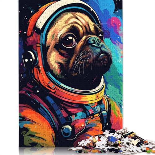 Puzzle 1000 Teile, Astronauten-Mops, Puzzle für Erwachsene, Holzpuzzle, Lernspiel für Erwachsene und Kinder, 75 x 50 cm von LiJianXXE