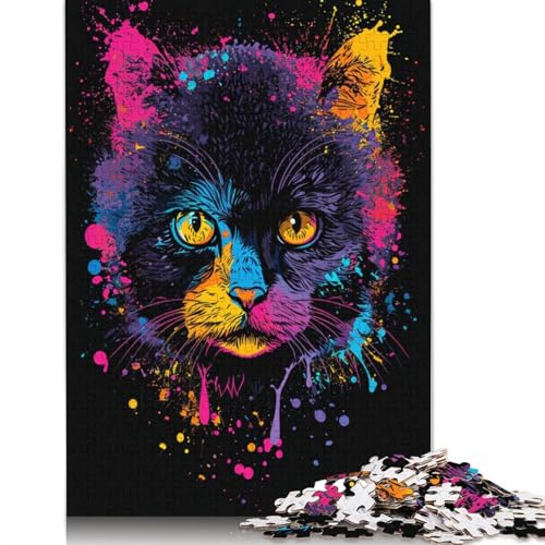 Puzzle 1000 Teile, Buntes Katzen-Puzzle für Kinder, Holzbrett-Puzzle, tolles Geschenk für Erwachsene, Größe: 75 x 50 cm von LiJianXXE