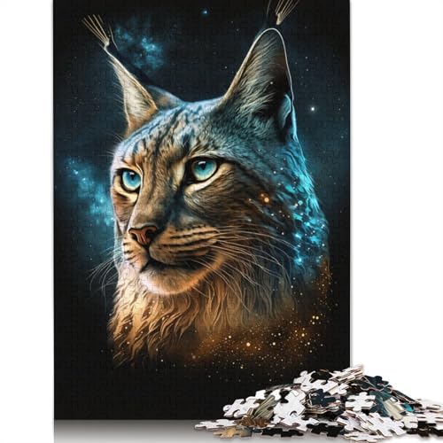 Puzzle 1000 Teile, Luchs-Tier-Galaxie-Puzzle für Erwachsene, Holzpuzzle, Spielzeug, Wanddekoration (Größe 75 x 50 cm) von LiJianXXE