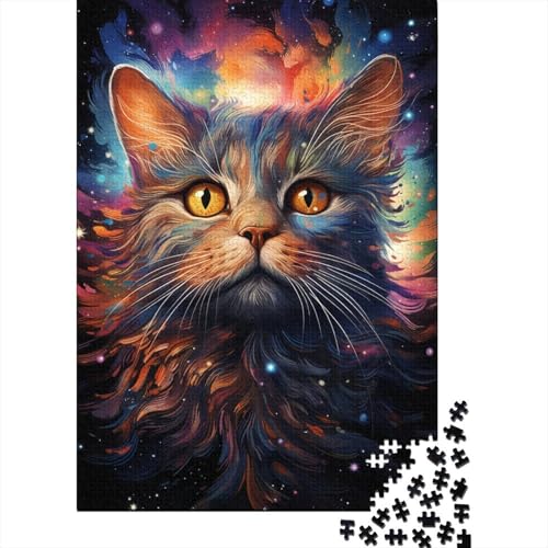 Puzzle 1000 Teile, farbenfrohes, bizarres, psychedelisches Katzen-Puzzle für Erwachsene, Holzpuzzle, Lernspiel für Erwachsene und Kinder, 50 x 75 cm von LiJianXXE