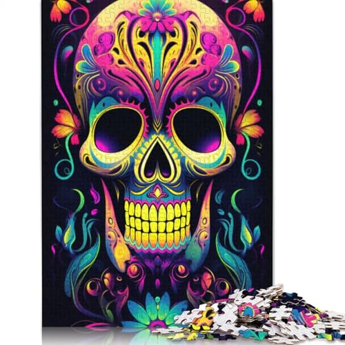 Puzzle 1000 Teile, farbenfrohes Neon-Graffiti-Totenkopf-Puzzle für Kinder, Karton-Puzzle, Lernspiele für Erwachsene und Kinder, Größe: 38 x 26 cm von LiJianXXE