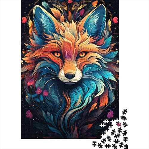 Puzzle 1000 Teile, farbenfrohes psychedelisches Fantasie-Fuchs-Puzzle für Erwachsene, Holzpuzzle, Lernspiel für Erwachsene und Kinder, 50 x 75 cm von LiJianXXE