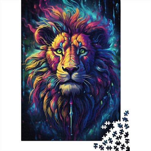 Puzzle 1000 Teile, farbenfrohes psychedelisches Zauberer-Löwen-Puzzle für Erwachsene, Holzpuzzle, dekomprimierendes geistiges Lernspielzeug, 50 x 75 cm von LiJianXXE