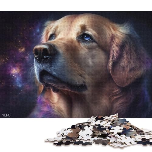 Puzzle 1000 Teile, kosmischer Golden Retriever, Puzzle für Erwachsene, Holzpuzzle, Puzzle für Erwachsene, Geschenke 75x50cm/1000 Teile von LiJianXXE