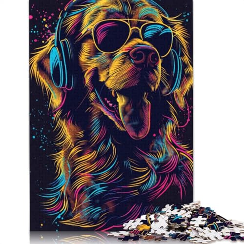 Puzzle 1000 Teile Golden Retriever mit Kopfhörern Puzzle für Kinder Papppuzzle Lernspiele für Erwachsene und Kinder Größe: 38x26cm von LiJianXXE