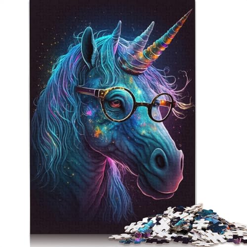 Puzzle 1000 Teile Kosmische Einhörner tragen Brillen, Puzzle für Erwachsene, Papppuzzle, Lernspiel, Herausforderungsspielzeug, Größe: 38 x 26 cm von LiJianXXE