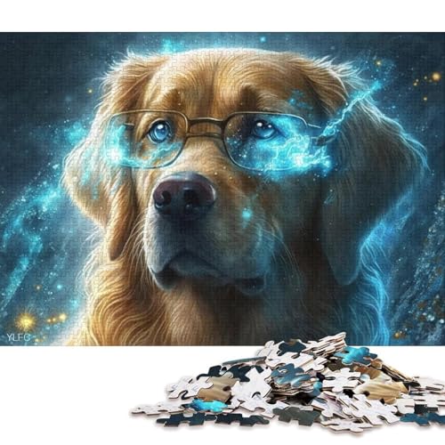 Puzzle 1000 Teile Magic Art Golden Retriever Puzzle für Erwachsene Holzpuzzle Puzzles für Erwachsene Geschenke 38x26cm/1000pcs von LiJianXXE