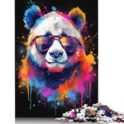 Puzzle 1000 Teile Panda mit Brille Puzzle für Erwachsene Kartonpuzzle Interessantes Puzzle zur Stressreduzierung Größe: 38 x 26 cm von LiJianXXE