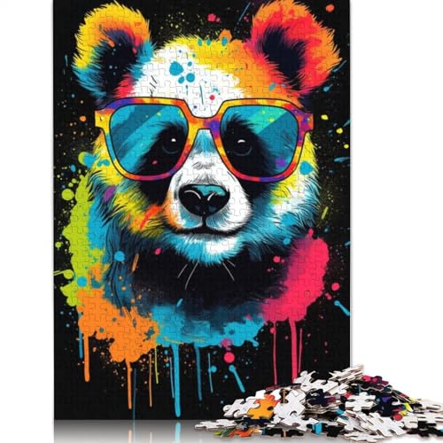 Puzzle 1000 Teile Panda mit Brille Puzzle für Erwachsene Kartonpuzzle Lernspiel Herausforderungsspielzeug Größe: 38x26cm von LiJianXXE