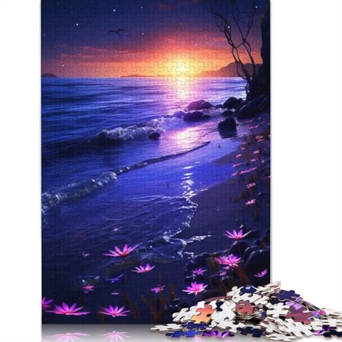 Puzzle 1000 Teile Schöner Strandsonnenuntergang Puzzle für Erwachsene Kartonpuzzle Interessantes Puzzle zur Stressreduzierung Größe: 38x26cm von LiJianXXE