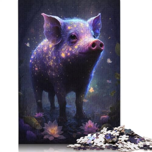 Puzzle 1000 Teile Schweinchen Blume Galaxie Puzzle für Erwachsene Holzpuzzle Lernspiel Herausforderungsspielzeug Größe: 75x50cm von LiJianXXE